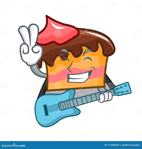 Desenhos Animados Da Mascote Do Bolo De Esponja Da Guitarra