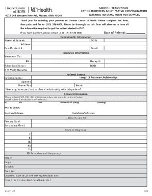 Fillable Online Lindnercenterofhope Adult Php External Referral Form