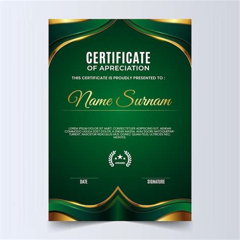 Certificado Verde Y Dorado Vector Premium