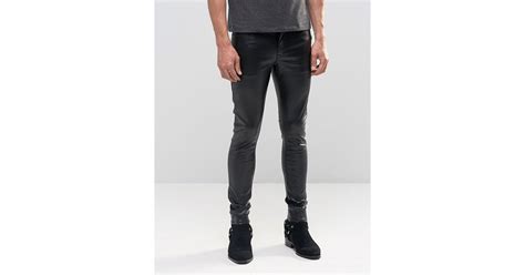 Asos Extreme Super Skinny Jeans In Faux Leather In Black For Men Lyst Uk