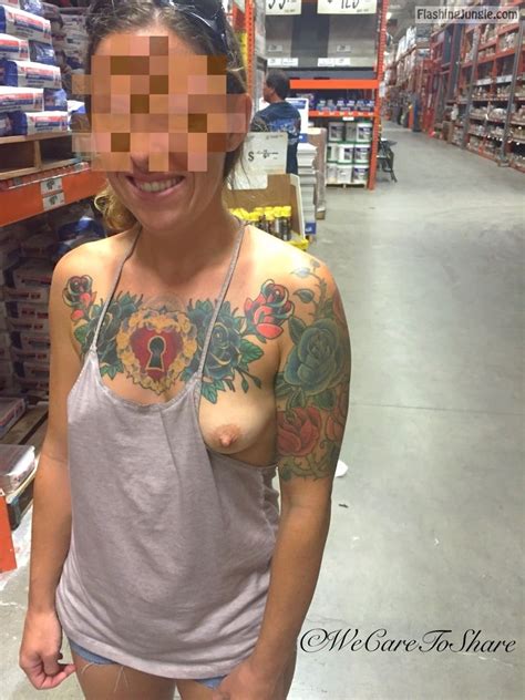 Tattooed Girl Cute Boob Flash At Store Public Flashing Pics From Google