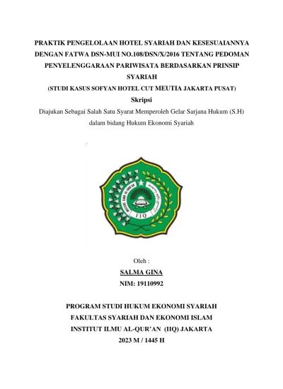 Praktik Pengelolaan Hotel Syariah Dan Kesesuaiannya Dengan Fatwa Dsn