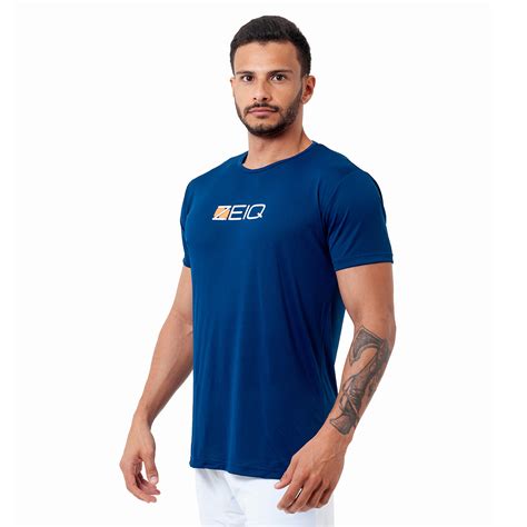 Camiseta Esportiva Slim Dry Zeiq Azul Marinho Logo Branco E Laranja