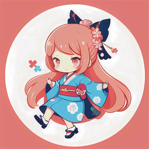 Cute Kawaii Chibi Anime Girl Sticker Cute Japanese Yukata Kimono Simple ...