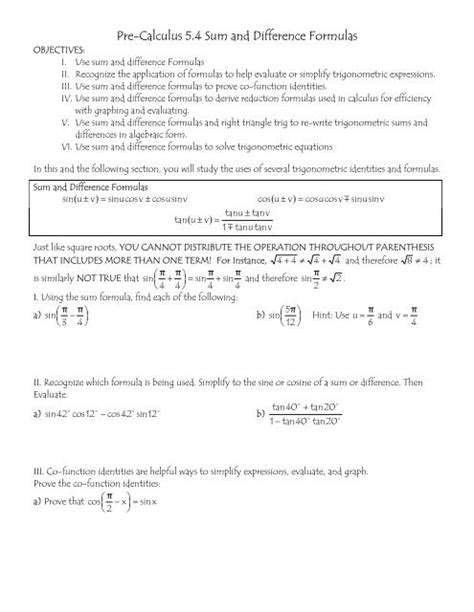 Pre Calculus Formulas