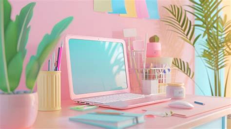 Aesthetic Pink Workspace with Laptop and Stationery | Premium AI ...