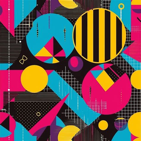 Premium Photo Vibrant 80s Retro Futurism Geometric Pattern