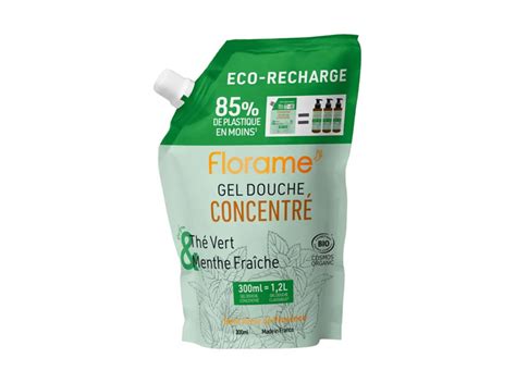 Florame Gel Douche concentré Thé Vert Menthe fraîche Eco Recharge BIO