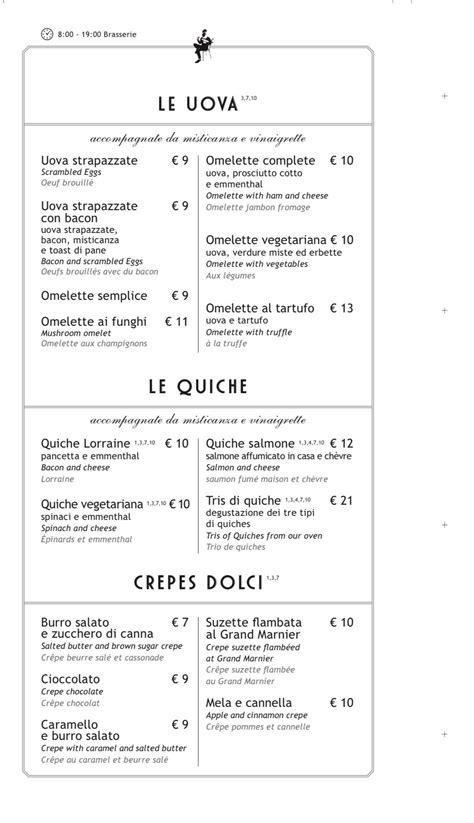 Menu at Le Carré Français restaurant Rome