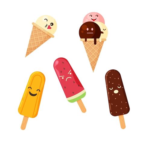 Cono de helado kawaii. personajes de dibujos animados de paletas de hielo. ilustración de vector ...