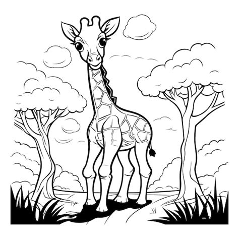 Premium Vector Giraffe In The Savanna Black And White Vector Illustration