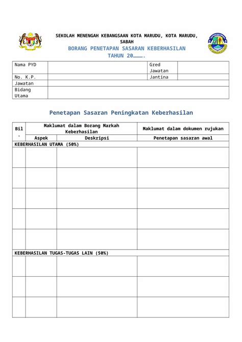 Docx Borang Penetapan Sasaran Keberhasilan Web Viewsekolah Menengah