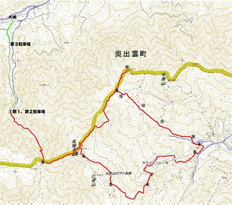 比婆の山々を行く（比婆山登山道ガイド） 紹介ルート確認地図