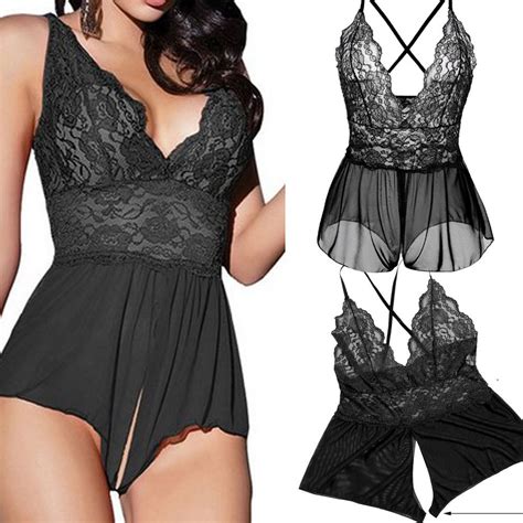 Sexy Lingerie Sleepwear Bodysuit Lace Women S Crotchless Babydoll Underwear US EBay