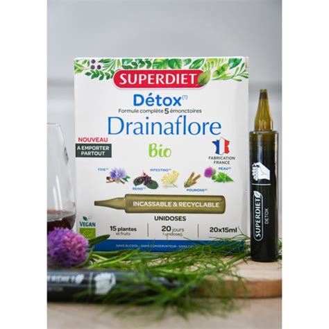 Super Diet Drainaflore bio unidoses Détox 15 plantes et fruits