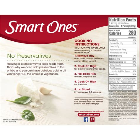 Smart Ones Pasta With Ricotta And Spinach With Creamy White Sauce Frozen Meal 9 Oz Box 9 Oz Shipt