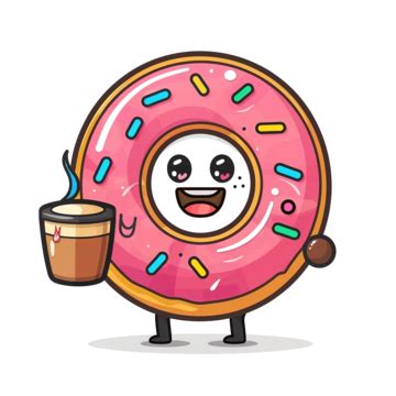 Cute Donut Mascot Drinking Soda Cola Adorable Baked Bakery Png