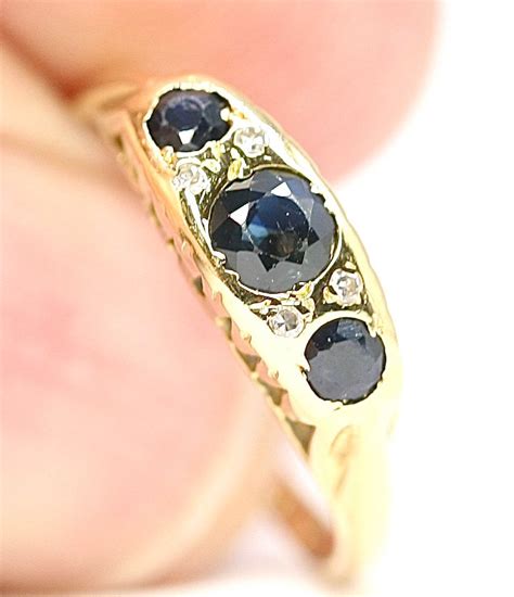 Edwardian 18ct Yellow Gold Sapphire And Diamond Ring Fully Hallmarked