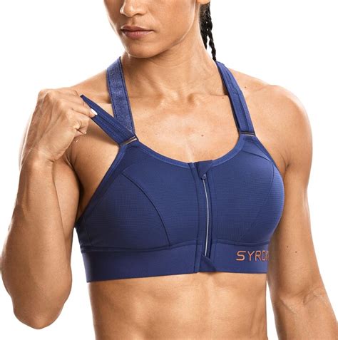 Syrokan Women S Sports Bra High Impact Zip Front Adjustable Velcro