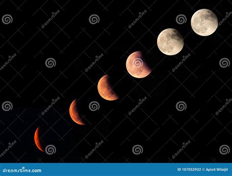 Lunar Eclipse stages. stock photo. Image of nightscape - 107052932