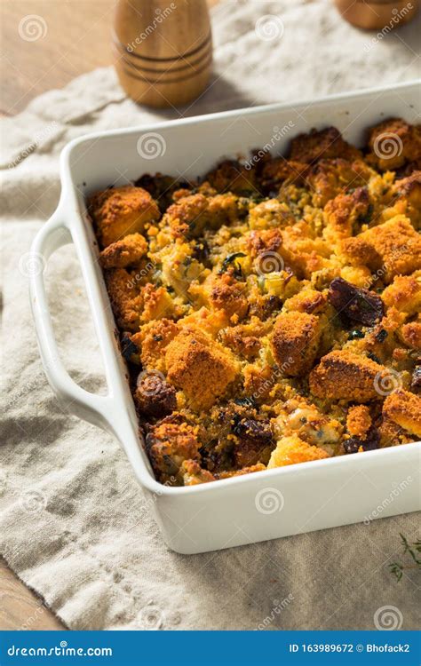 Homemade Thanksgiving Oyster Cornbread Stuffing Stock Photo - Image of ...