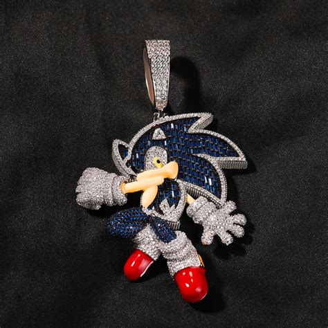 Sonic The Hedgehog Cartoon Necklace Sonic Necklace Iced Out Etsy