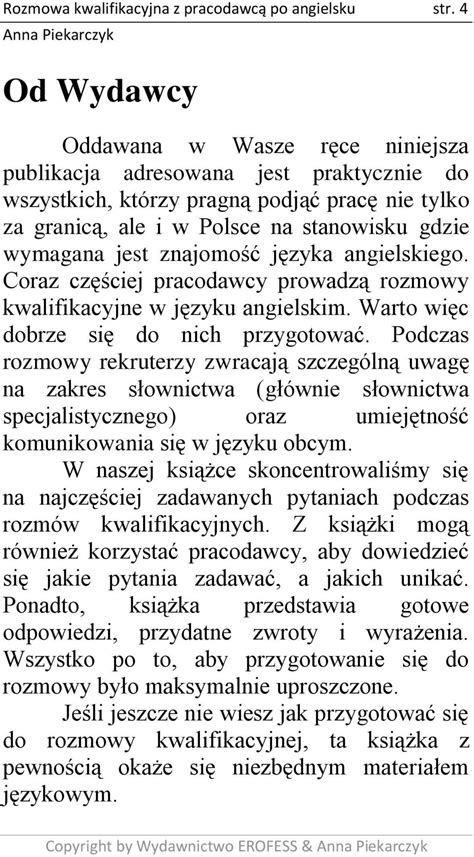 Rozmowa kwalifikacyjna z pracodawcą po angielsku str 4 Anna Piekarczyk