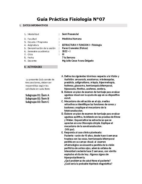 Guía Práctica Fisiología N 07 Guía Práctica Fisiología N I DATOS