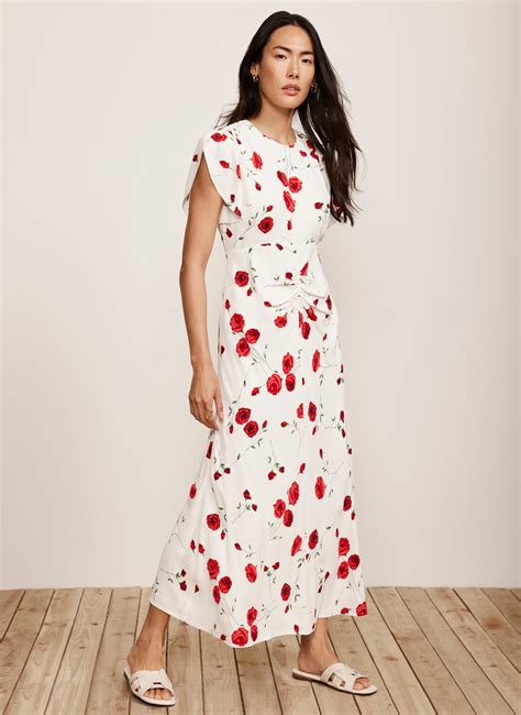 Cream Floral Ruched Midi Dress Mint Velvet