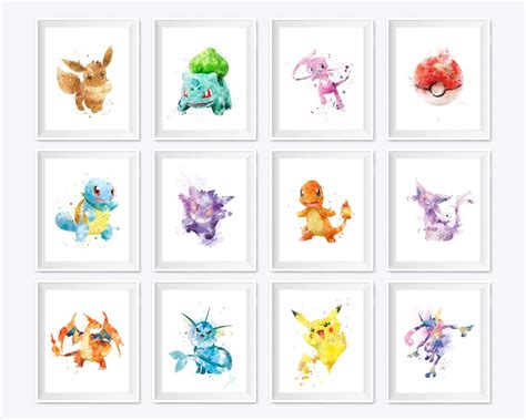 Pokemon Set Of Art Print Pokemon Printable Painting Pokemon Etsy