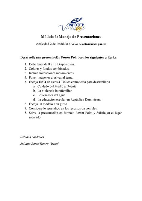 Actividad 2 Módulo 6 Apuntes Módulo 6 Manejo de Presentaciones