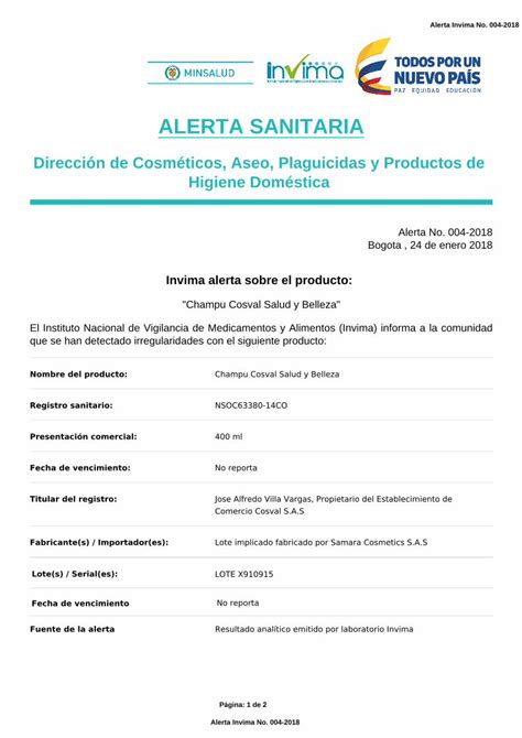 PDF ALERTA SANITARIA Invimaapp Invima Gov Co Alertas Ckfinder