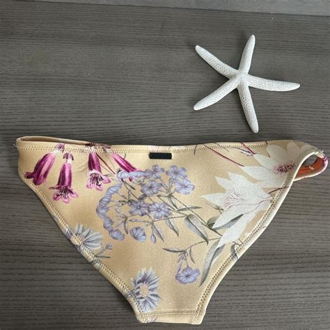Orange And White Floral Bikini Bottoms Beachwear Depop