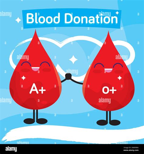 Pair Of Blood Drop Characters Blood Donation Concept Vector Stock