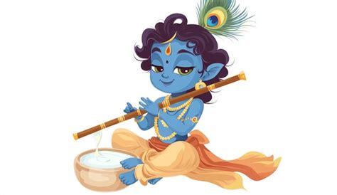 Krishna Tocando La Flauta Personaje De Dibujos Animados Dios Hind