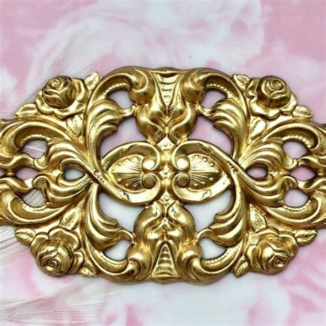 Brass Cartouche Plaque Art Nouveau Leaf Stampings Jewelry Etsy