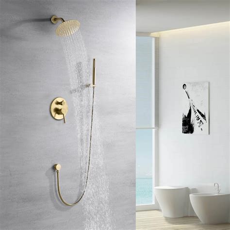 Wowow Brushed Gold Rain Shower System With Handheld Spray