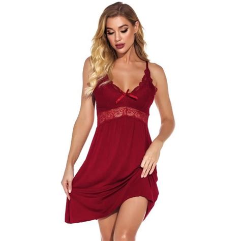 Nuisette Longue Sexy femmes satin dentelle épissure soutien gorge sans fil lingerie pyjama dos