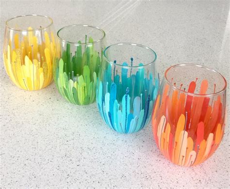 Citrus Collection Color Burst Wineglass Set Of Hand Painted Oz