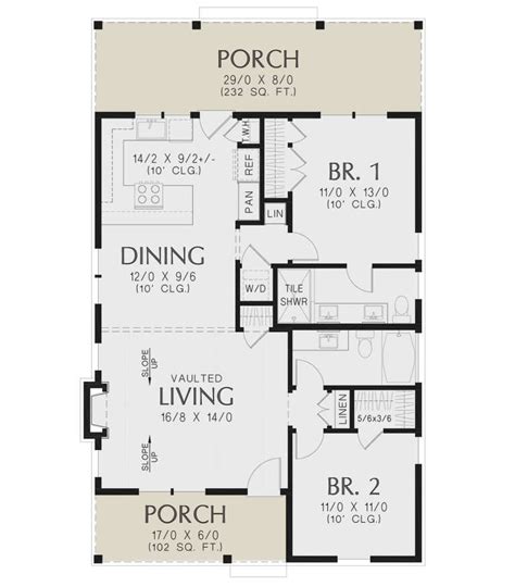 Cottage Plan: 1,058 Square Feet, 2 Bedrooms, 2 Bathrooms - 2559-00992