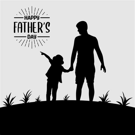 Vector Illustration Of Father And Daughter In Silhouette Pointing