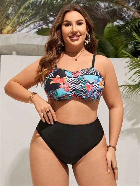 SHEIN Swim Vcay Plus Estampa Tropical Tubo Maiô Bikini SHEIN PT