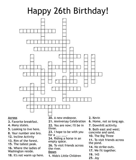 Happy 26th Birthday Crossword Wordmint