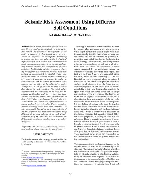 PDF Seismic Risk Assessment Using Different Soil Conditions