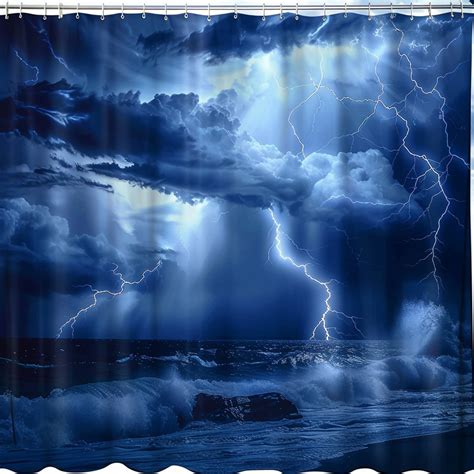 Stormy Seascape Shower Curtain Hyper Realistic Ocean Thunderstorm