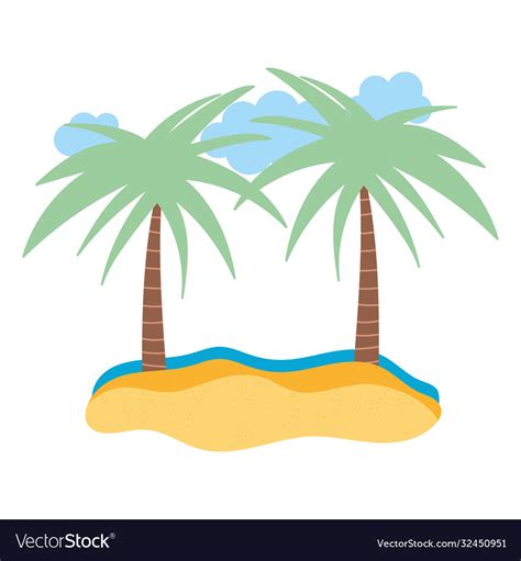 Beach Sand Sea Palm Trees Cartoon Isolated Design Vector Image