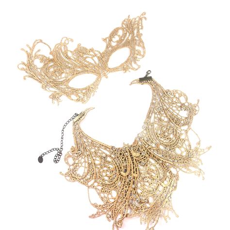 Gold Masquerade Mask Women Lace Mask With Matching Necklace - Etsy