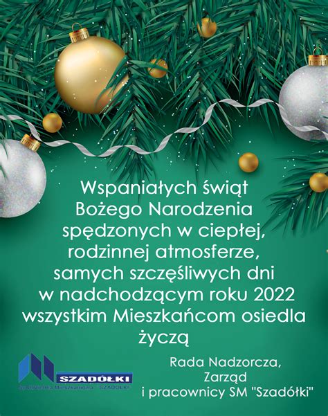 Życzenia świąteczno noworoczne Spółdzielnia Mieszkaniowa Szadółki