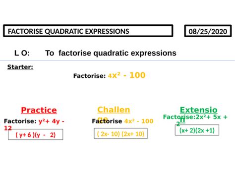 Factorise Quadratic Expression Teaching Resources