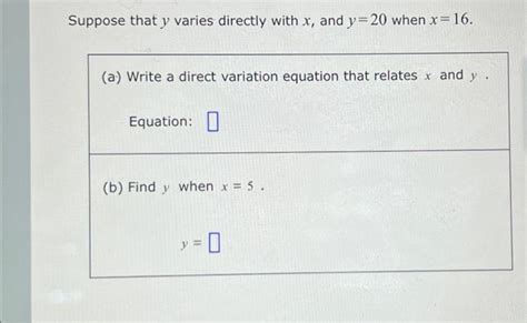 Solved Suppose That Y Varies Directly With X And Y When Chegg